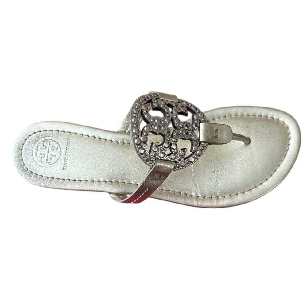 Tory Burch Miller Embellished Sandals Spark Gold 7.5 Metallic Thong - Picture 12 of 12